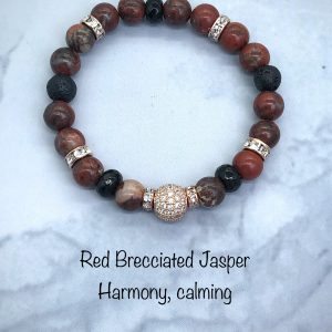 Red Brecciated Jasper Bracelet With Pave Ball