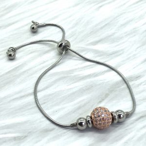 Slide Bracelet Silver With Rose Gold Pave Ball