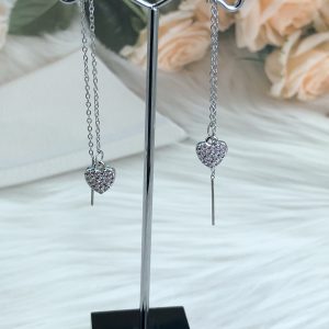 Silver Heart Chain Drop Earrings