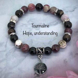 Mixed Tourmaline Bracelet With Tree Charm