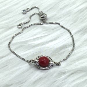 Slide Bracelet Silver With Red Coral Stone