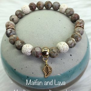 Maifan And Lava Diffuser Bracelet With Leaf Charm