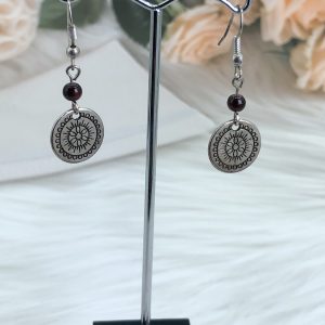 Red Stone Drop Disk Earrings