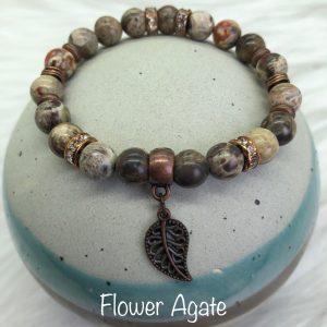 Flower Agate Bracelet With Leaf Charm