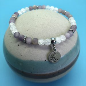 Purple Lilac Jade Anklet With Round Leaf Charm