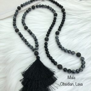 Obsidian and Lava Mala