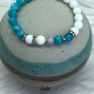 White And Blue Jade Bracelet With Crystal Ball