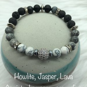 Howlite, Jasper And Lava Diffuser Bracelet With Crystal Ball
