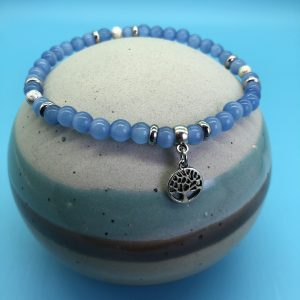 Blue Cats Eye Anklet With Tree Of Life Charm