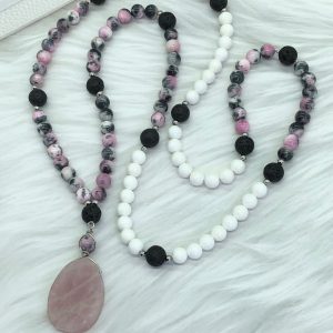 Rose Quartz, Jade, Tridacna and Lava Mala