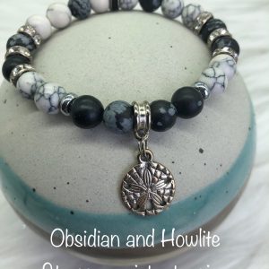 Obsidian And Howlite Bracelet With Sand Dollar Charm