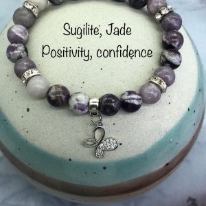 Jade And Sugilite Bracelet With Butterfly Charm