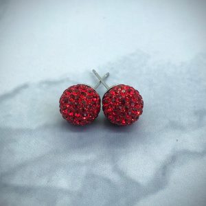Crystal Ball 8mm Earrings Red