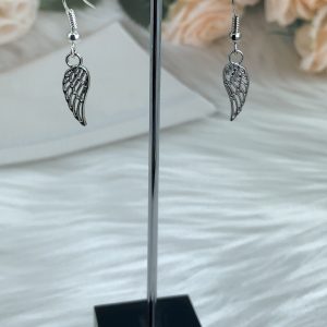 Angel Wing Drop Earrings Silver Tone