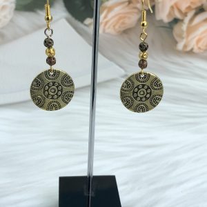 Disk Drop Earrings Gold Tone