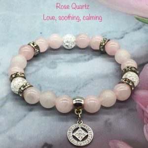 Rose Quartz And Cracked Crystal Bracelet With Silver Charm