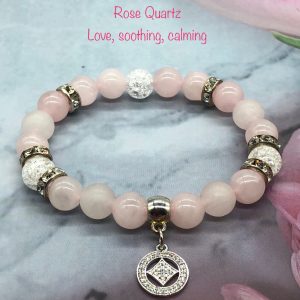 Rose Quartz And Cracked Crystal Bracelet With Silver Charm