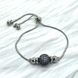 Slide Bracelet Silver With Black Pave Ball