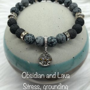 Obsidian And Lava Diffuser Bracelet With Tree Of Life Charm