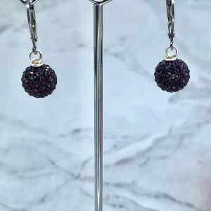 Crystal Ball Drop Earrings Dark Amethyst