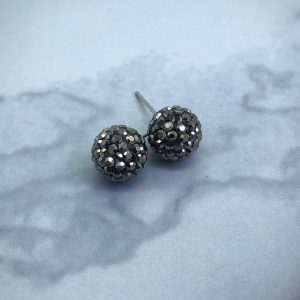 Crystal Ball 8mm Earrings Jet Hematite