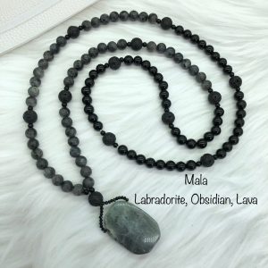 Labradorite, Obsidian and Lava Mala