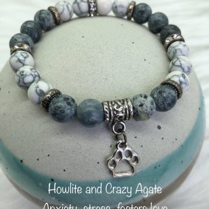 Howlite And Crazy Agate Bracelet With Paw Charm