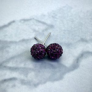 Crystal Ball 8mm Earrings Dark Amethyst