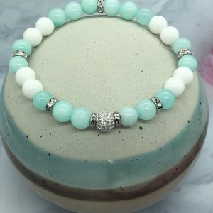 Amazonite And Tridacna Bracelet With Pave Bead