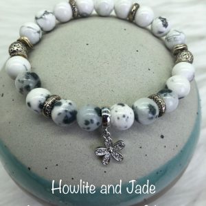 Howlite And Jade Bracelet With Flower Charm