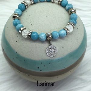 Larimar And Cracked Crystal Bracelet With Silver Charm