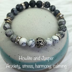 Howlite, Jasper And Obsidian Bracelet