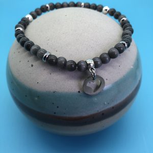 Grey Cats Eye Anklet With Heart Charm