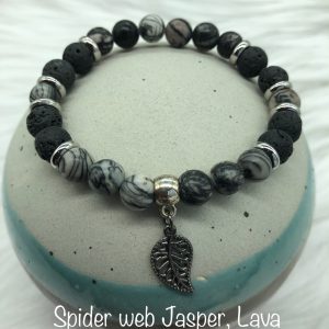 Jasper And Lava Diffuser Bracelet With Leaf Charm