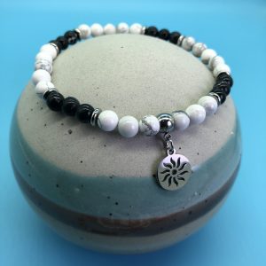 Black and White Howlite Anklet With Sun Charm