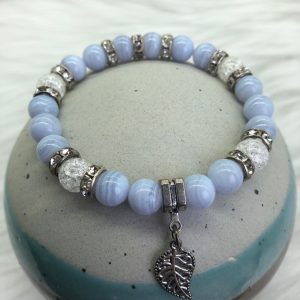 Blue Lace Agate Bracelet With Leaf Charm