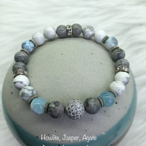 Howlite, Jasper And Agate Bracelet With Crystal Ball