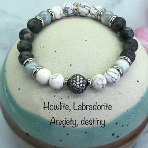 Howlite and Labradorite Bracelet With Crystal Ball
