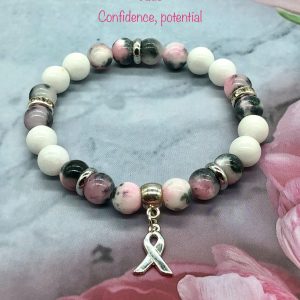 Jade Bracelet With Breast Cancer Ribbon Charm