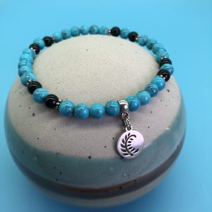 Turquoise Anklet With Round Leaf Charm