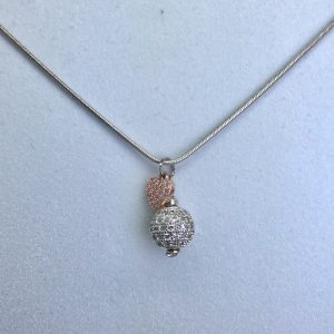 Crystal Ball Crystal Necklace With Rose Gold Heart Charm