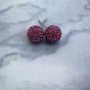 Crystal Ball 10mm Earrings Fushia