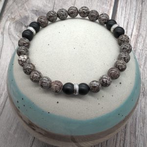 Mens Bronzite And Obsidian Bracelet