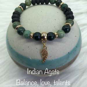 Indian Agate and Lava Diffuser Bracelet With Angel Wing Charm