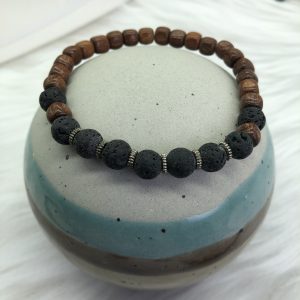 Mens Lava And Brown Wood Bracelet