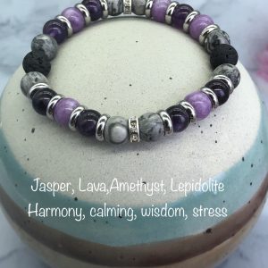 Jasper, Lava, Amethyst And Lepidolite Diffuser Bracelet