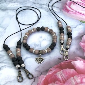 Crazy Agate And Lava Mask Lanyard