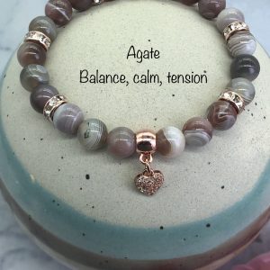 Botswana Agate Bracelet With Heart Charm