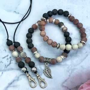 Agate And Lava Bracelet With Leaf Charm