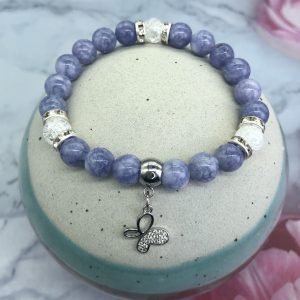 Blue Angelite And Crackle Crystal Bracelet With Butterfly Charm